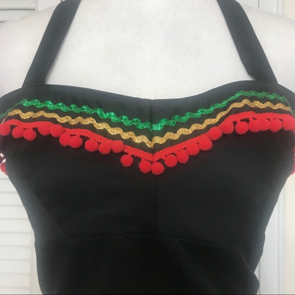 Halter Top w/ Green & Gold Trim & Red Pom Poms - Picture 2 of 3